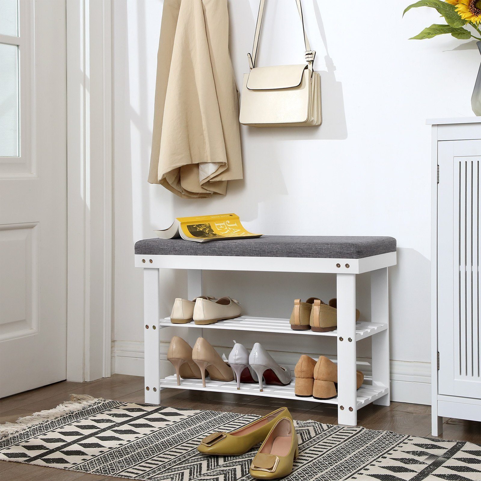SONGMICS Schuhbank Schuhregal, aus Bambus, Sitzfläche günstig online kaufen