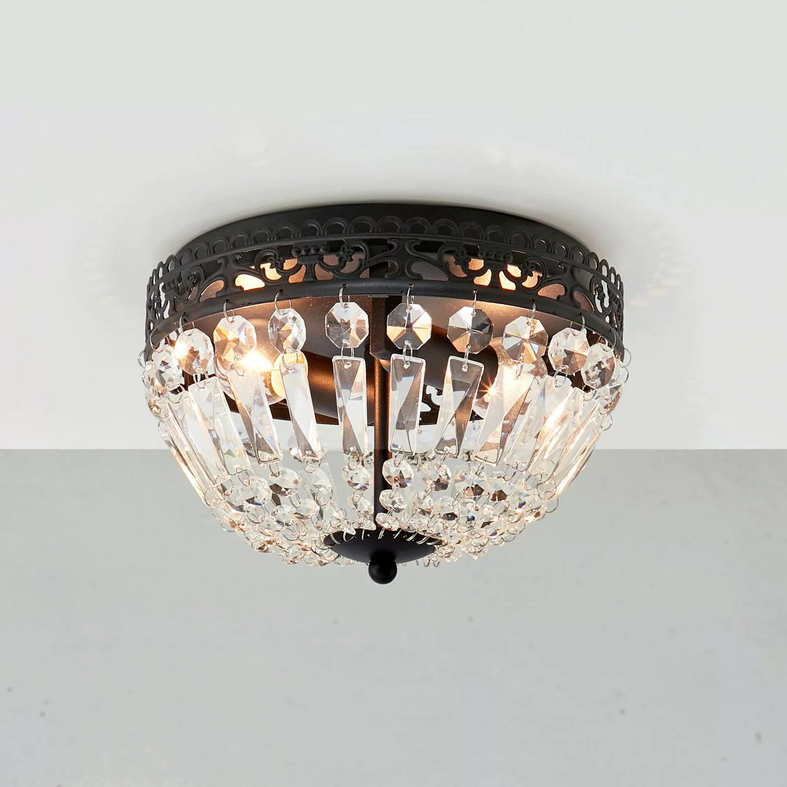 Deckenlampe Etienne Glaskristalle Ø 25cm schwarz günstig online kaufen