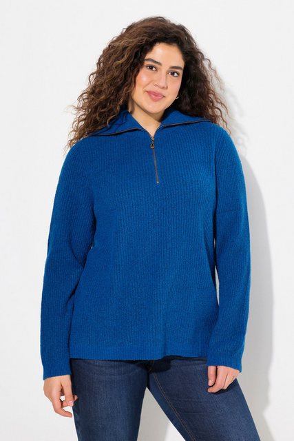 Ulla Popken Strickpullover Troyer Stehkragen Reißverschluss Langarm günstig online kaufen