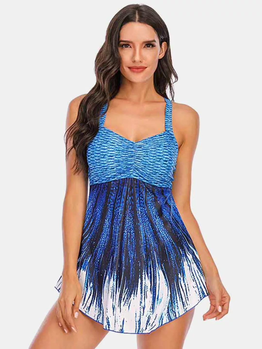 Plus Größe Damen Ombre Wave Print rückenfreie Abdeckung Belly Swimdress Bea günstig online kaufen