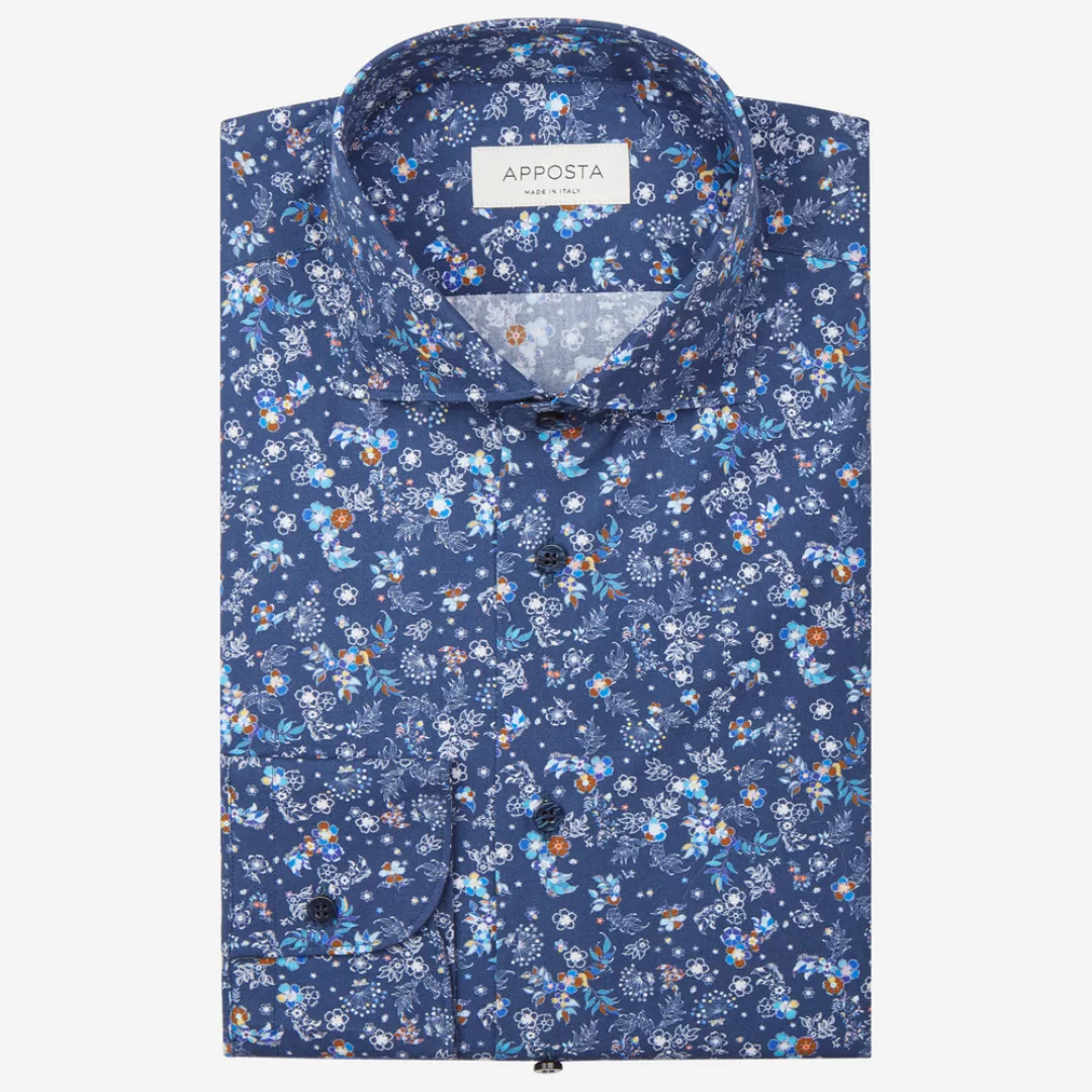 Hemd  blumenmuster  marineblau 100% reine baumwolle popeline, kragenform  n günstig online kaufen