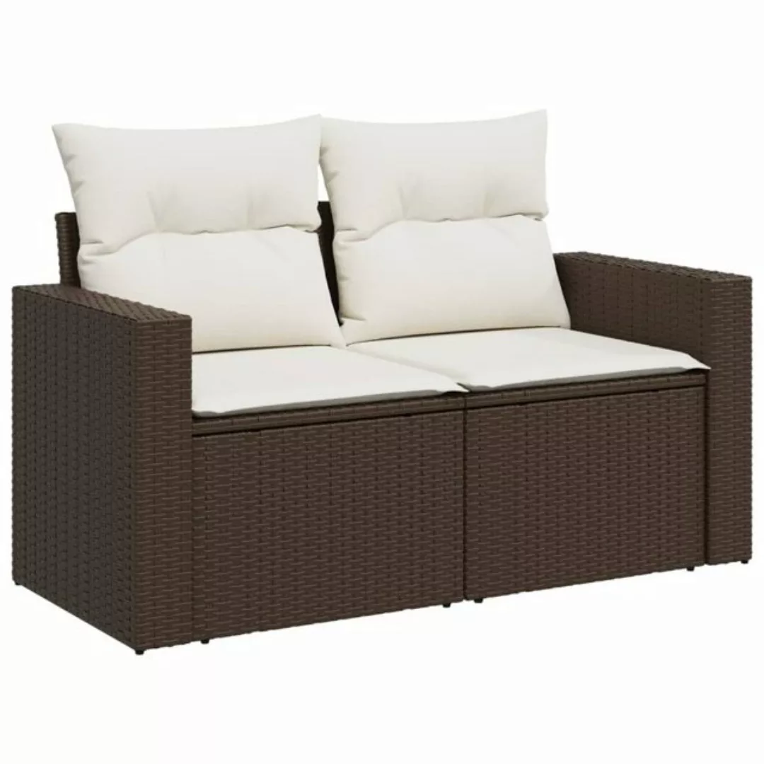 vidaXL Loungesofa Gartensofa mit Kissen 2-Sitzer Braun Poly Rattan, 1 Teile günstig online kaufen