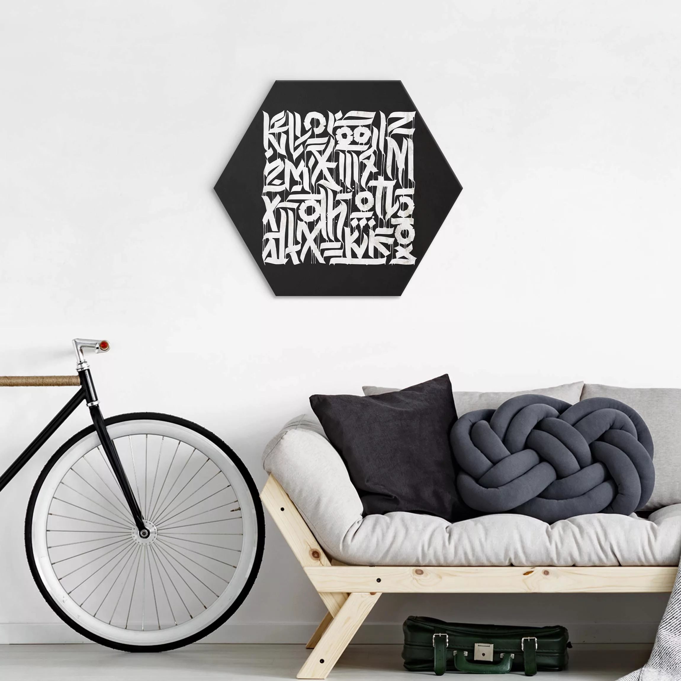 Hexagon-Alu-Dibond Bild Graffiti Art Calligraphy Schwarz günstig online kaufen