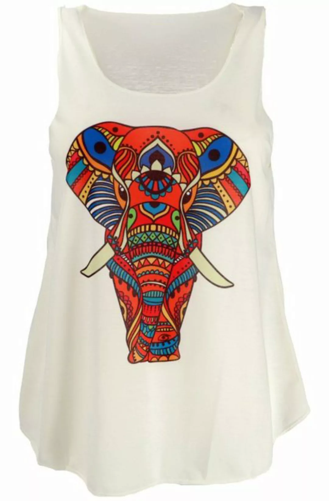 Guru-Shop T-Shirt Tanktop mit farbigem Ethnodruck - creme Elefant alternati günstig online kaufen