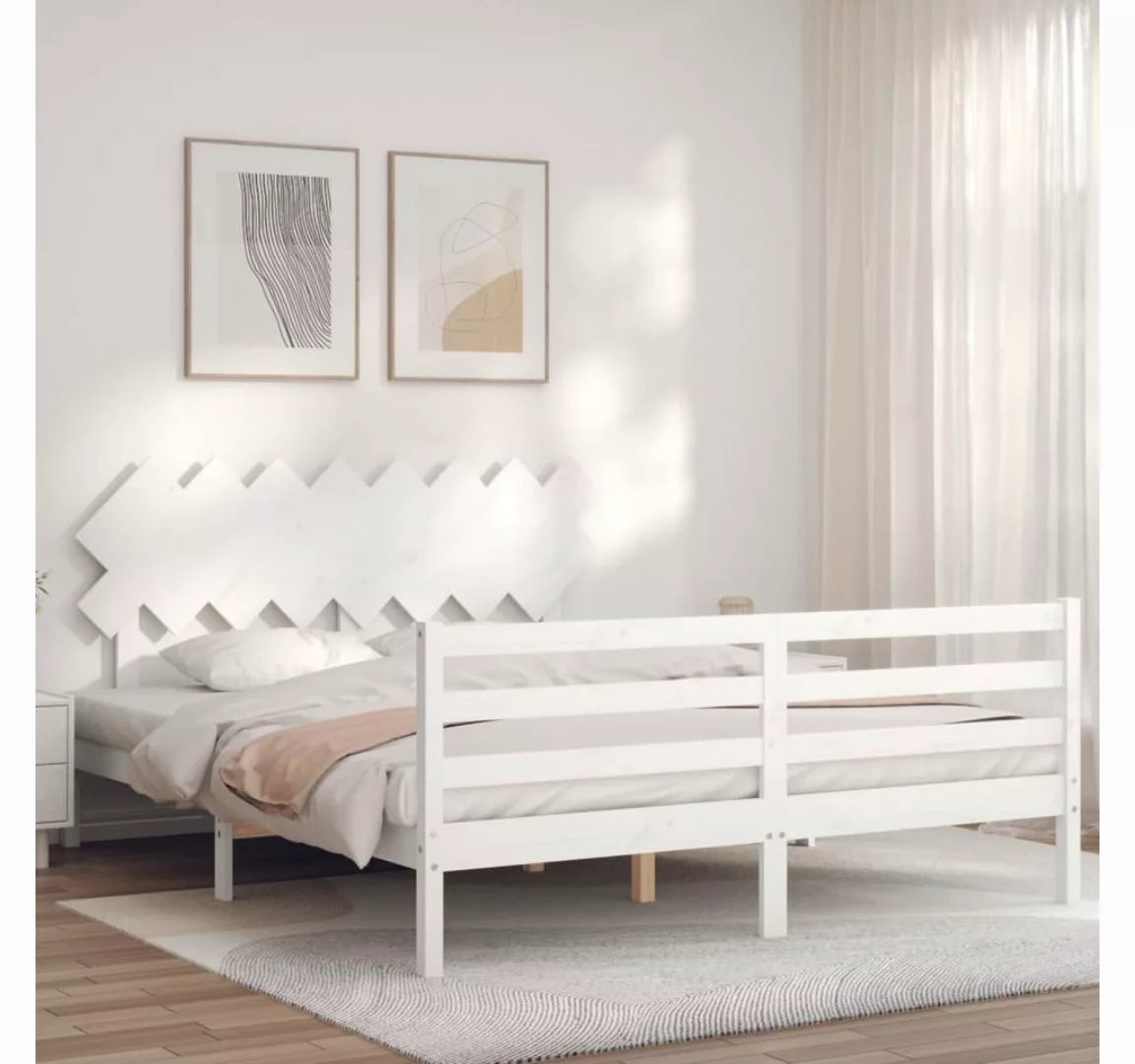 furnicato Bett Massivholzbett mit Kopfteil Weiß 160x200 cm günstig online kaufen