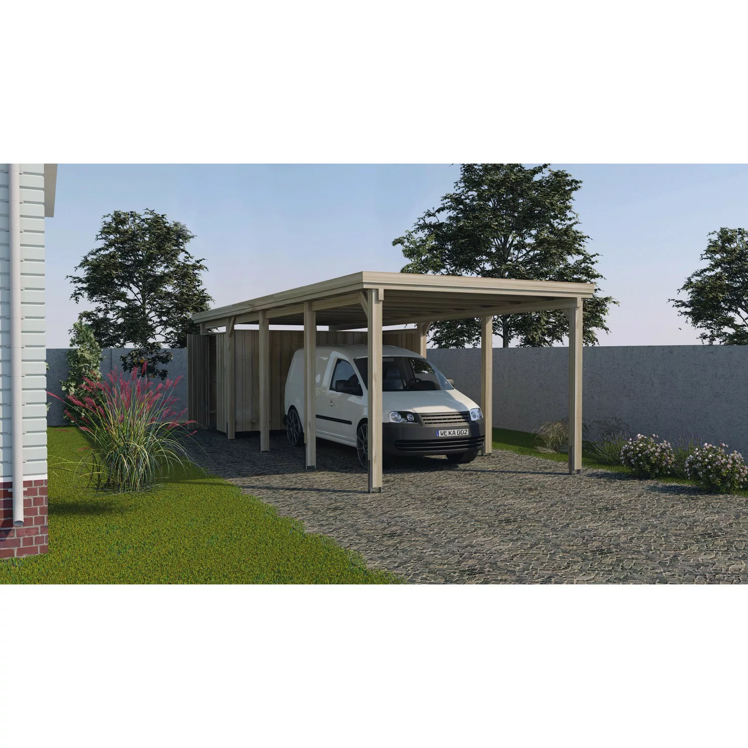 Weka Flachdach Einzelcarport 617 Gr. 3 ohne Dachplatten 322 cm x 802 cm günstig online kaufen