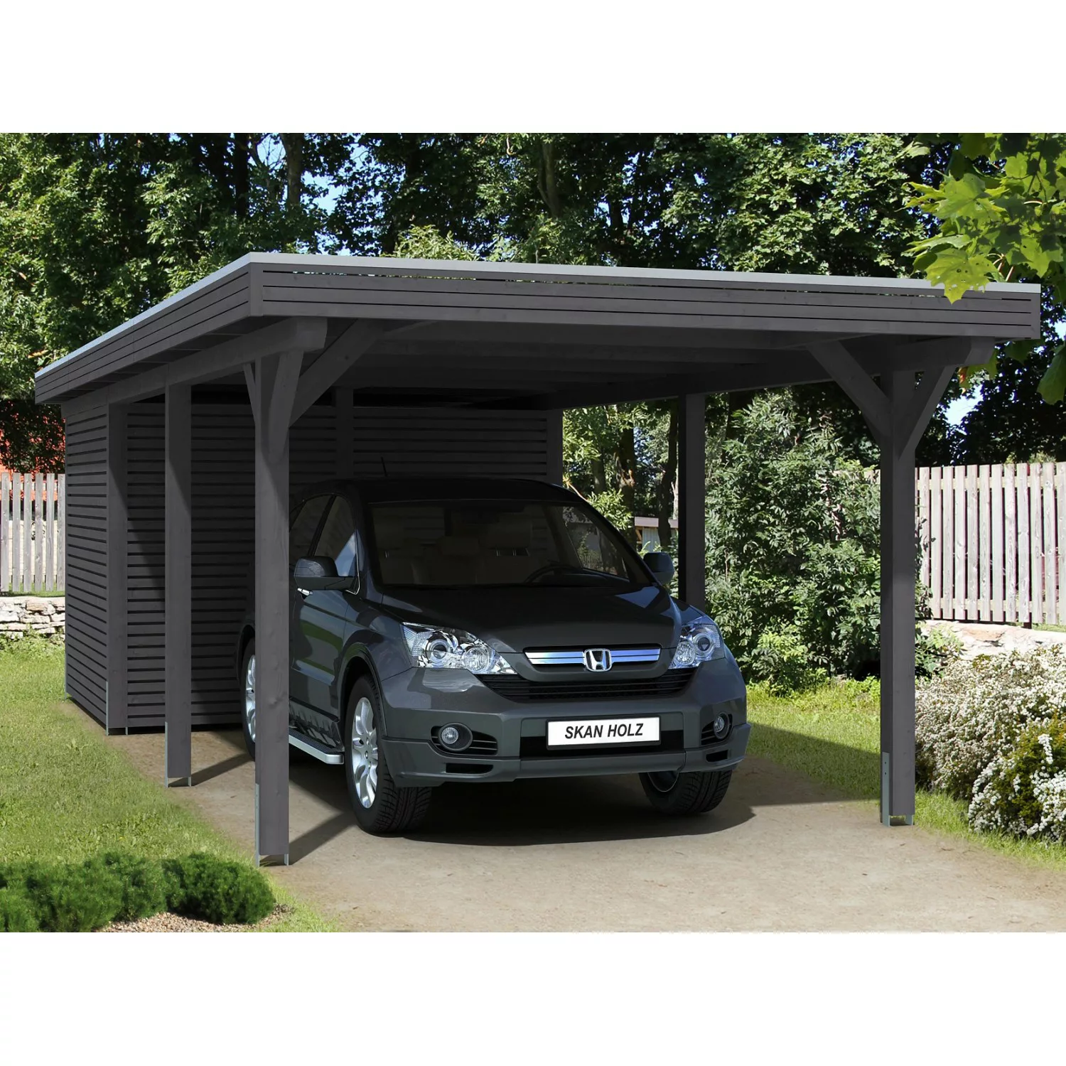 Skan Holz Carport Spessart 355 cm x 846 cm mit Abstellraum Schiefergrau günstig online kaufen