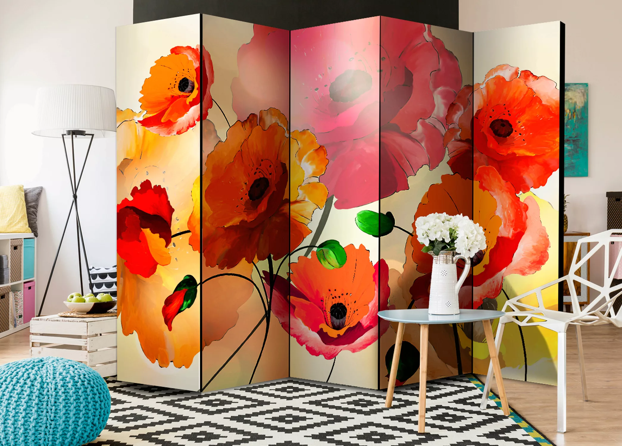 5-teiliges Paravent - Velvet Poppies Ii [room Dividers] günstig online kaufen