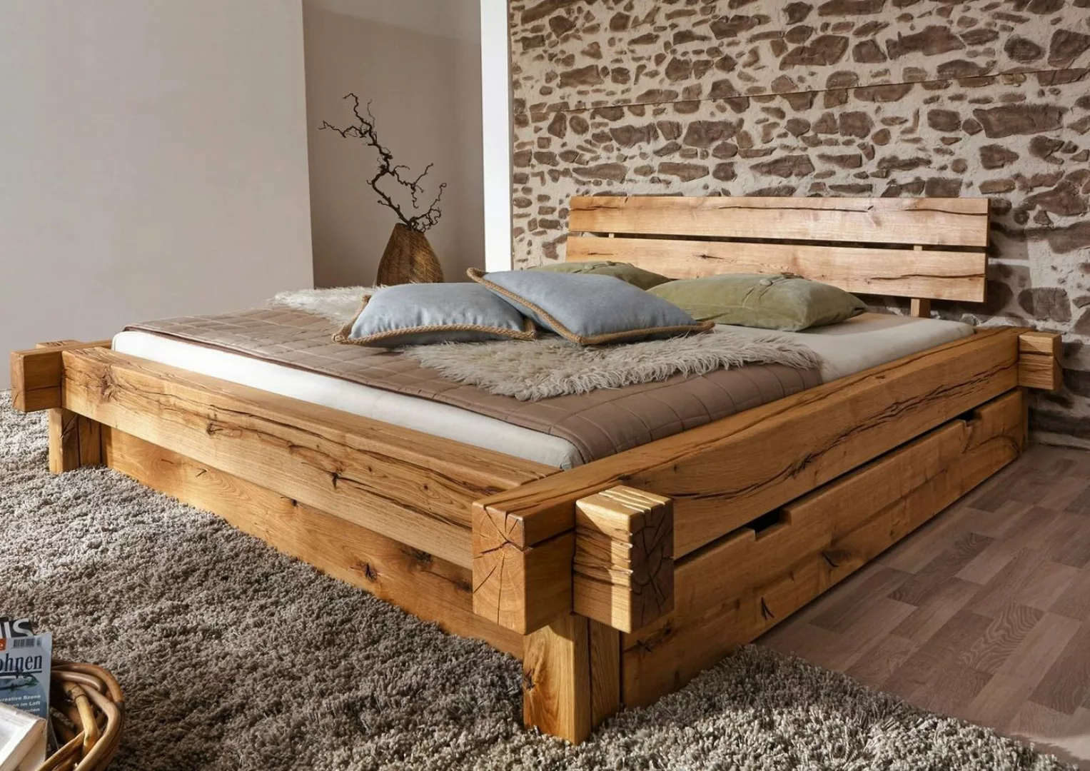 Massivmoebel24 Massivholzbett JANGALI (Bett aus robustem Massivholz, massiv günstig online kaufen
