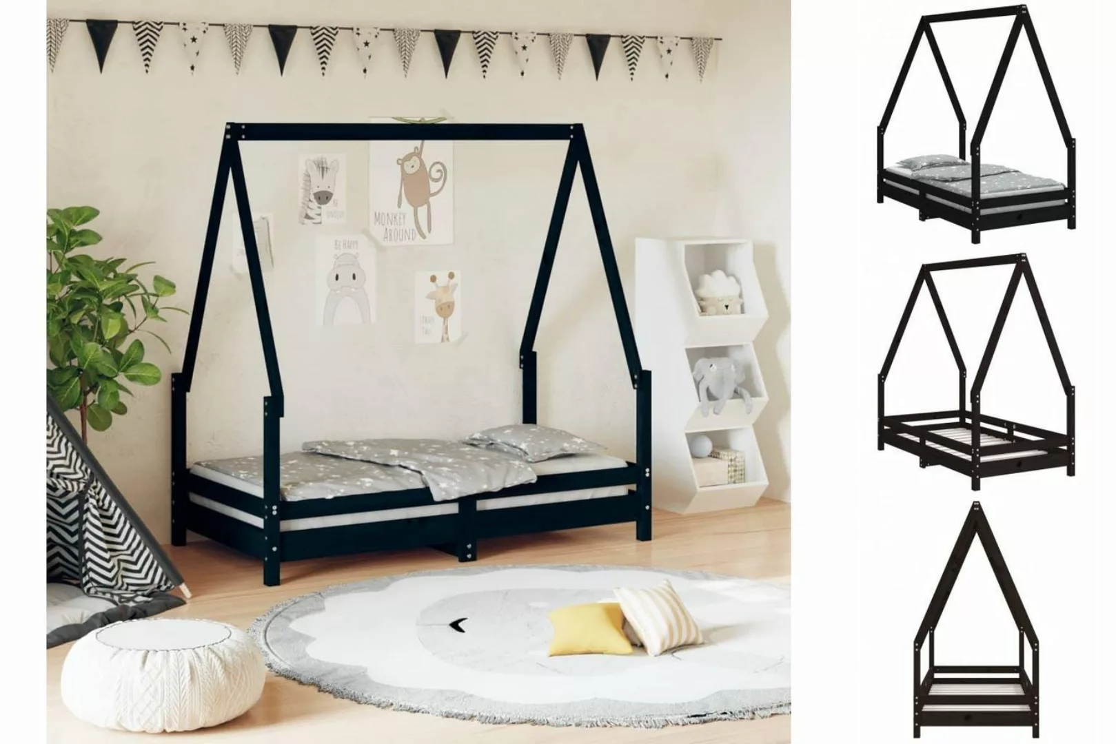 vidaXL Kinderbett Kinderbett Schwarz 70x140 cm Massivholz Kiefer günstig online kaufen