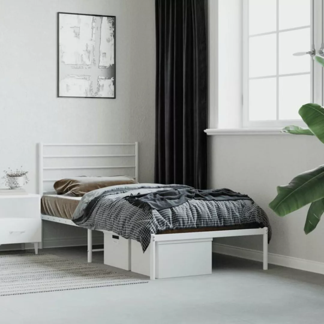 vidaXL Bettgestell Bettrahmen mit Kopfteil Metall Weiß 90x200 cm Bett Bettg günstig online kaufen