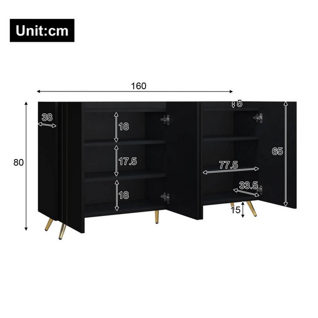 Furnishings Home Beistellschrank 160cm Holzschrank mit verstellbaren Einleg günstig online kaufen