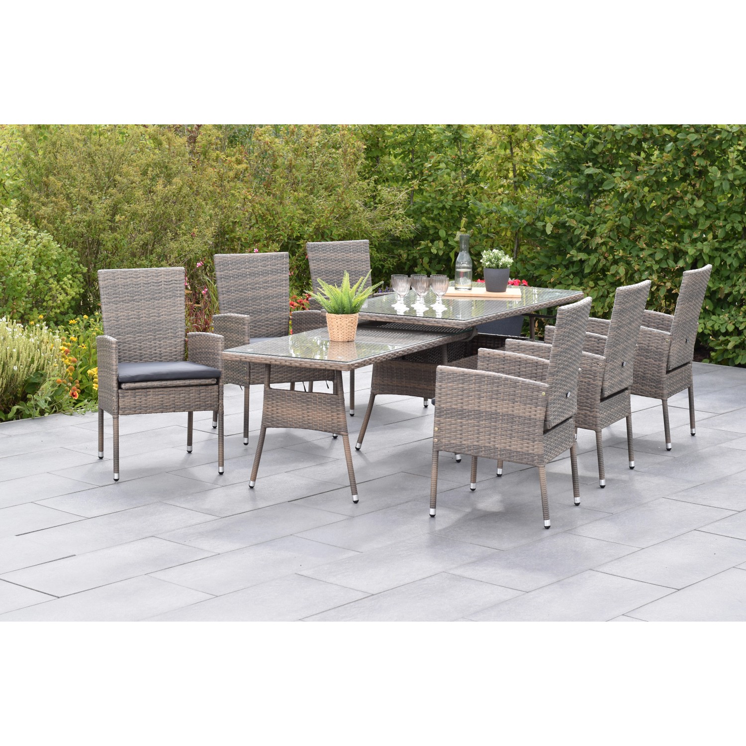 Merxx Sevilla Gartenmöbel-Set 13-tlg. 6 Sessel mit Gartentisch Ausziehbar günstig online kaufen