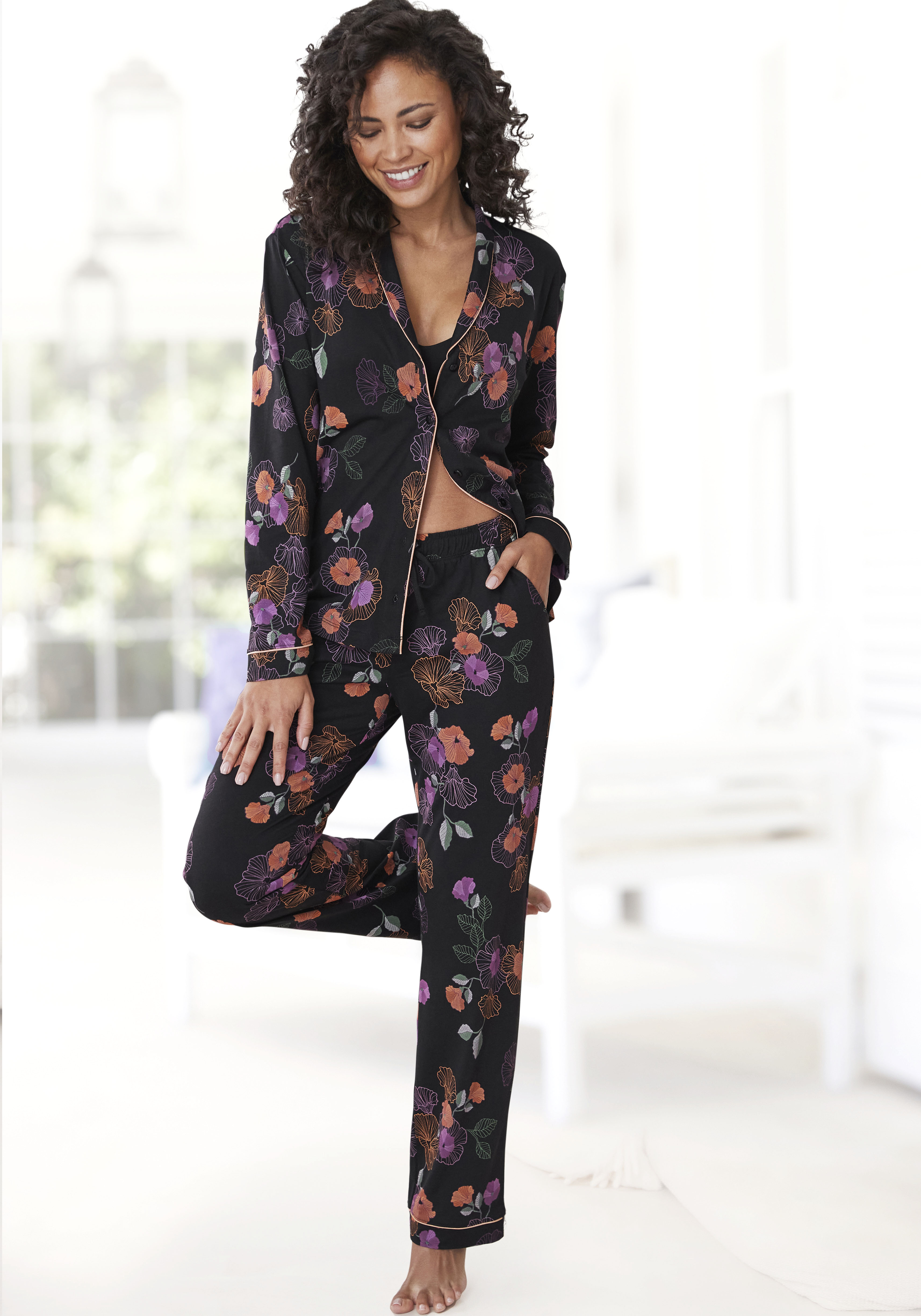 Vivance Dreams Pyjama, (2 tlg.), mit Blumen-Druck günstig online kaufen