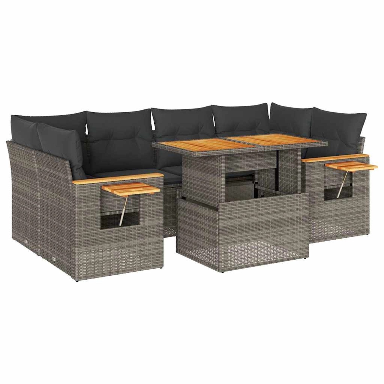 vidaXL 7-Tlg Garten-Sofagarnitur mit Kissen Grau Poly Rattan Akazie 3327567 günstig online kaufen