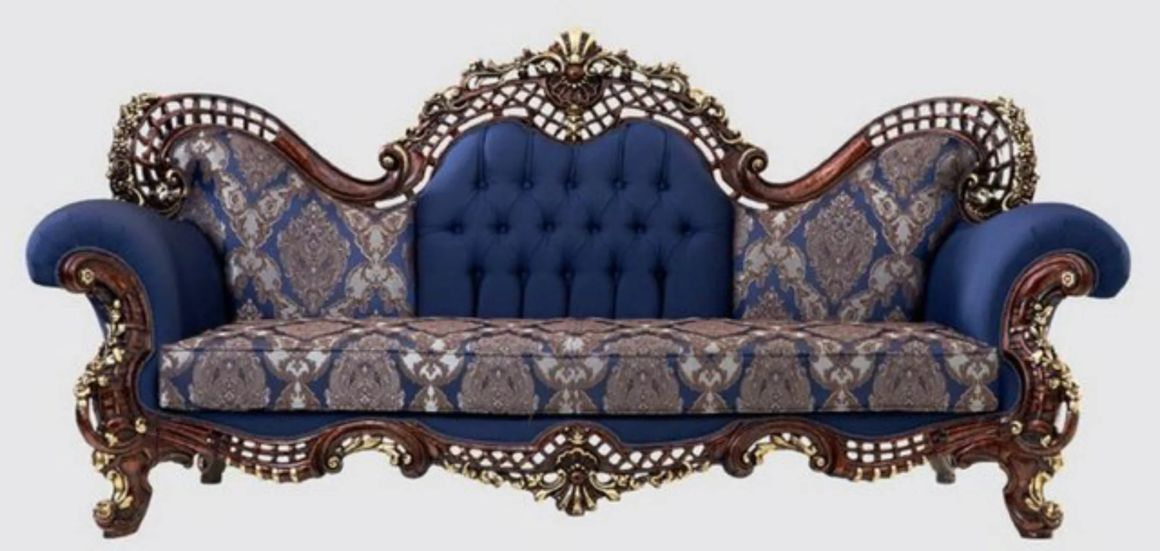 Casa Padrino Sofa Luxus Barock Sofa Blau / Dunkelbraun / Gold 270 x 100 x H günstig online kaufen