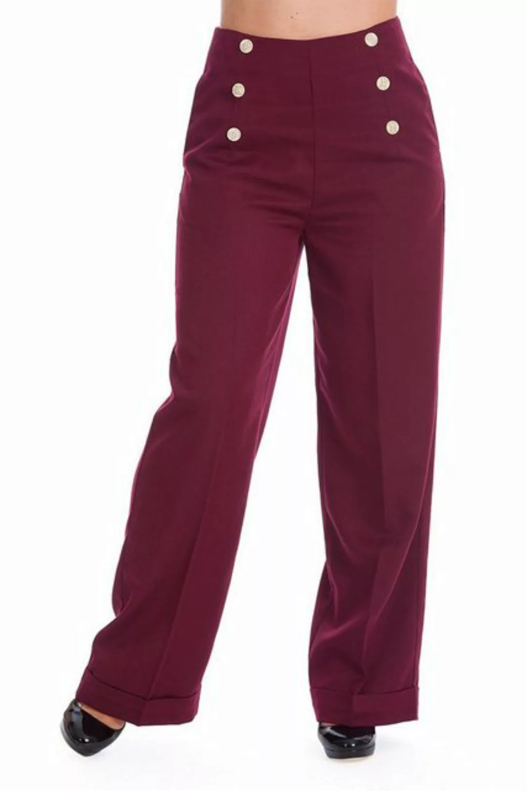 Banned Marlene-Hose Retro Adventures Ahead Burgunder Vintage Trousers 40er günstig online kaufen