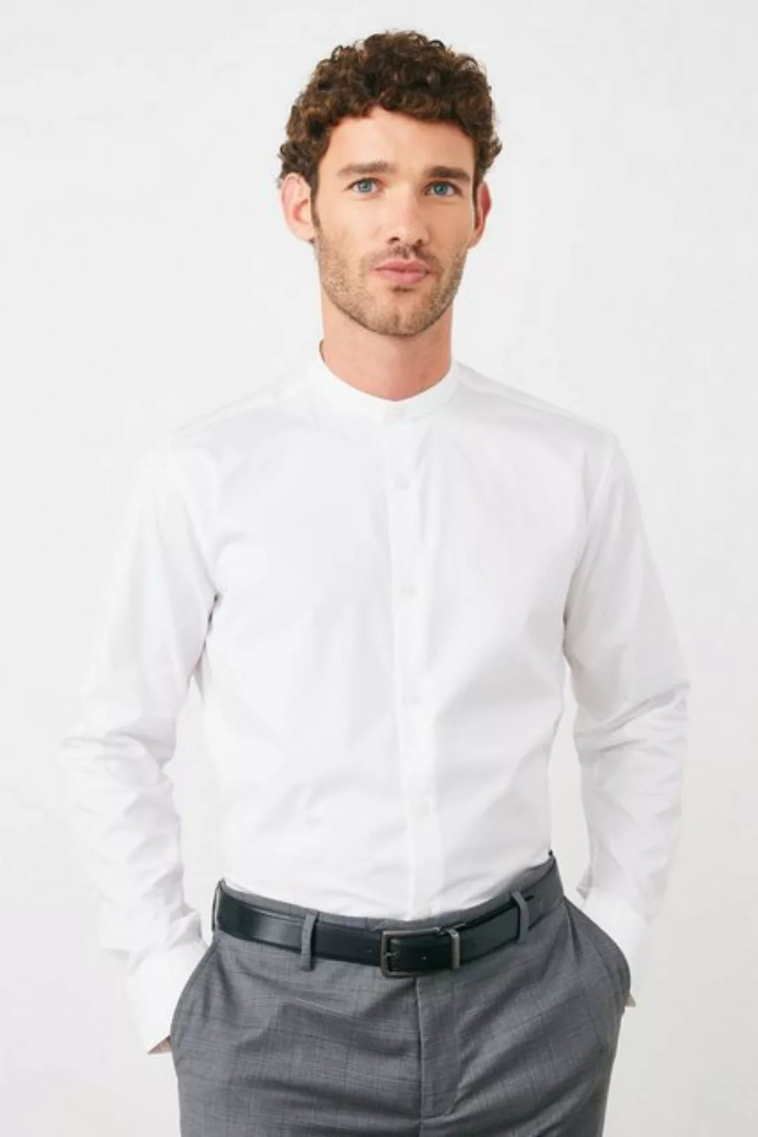 Next Langarmhemd Baumwollhemd mit Stehkragen (1-tlg) günstig online kaufen