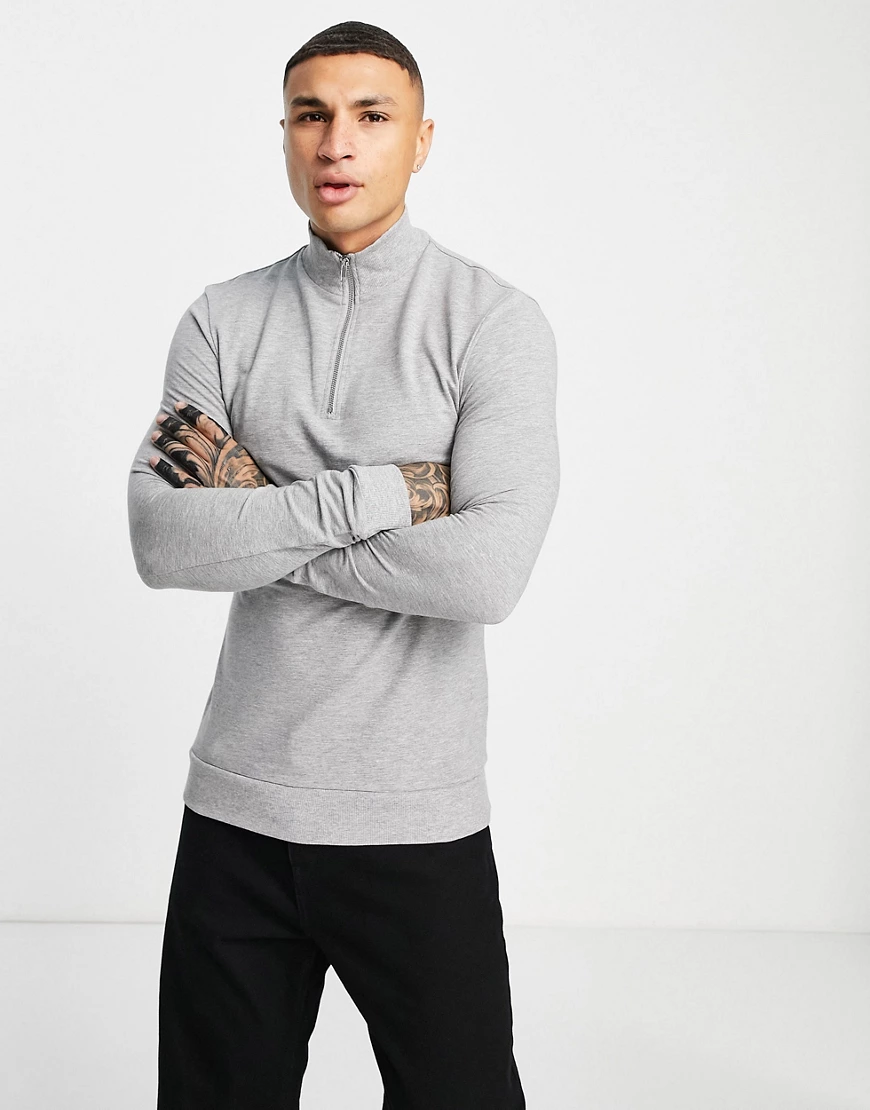 ASOS DESIGN – Muskel-Sweatshirt aus Bio-Materialmix mit halblangem Reißvers günstig online kaufen