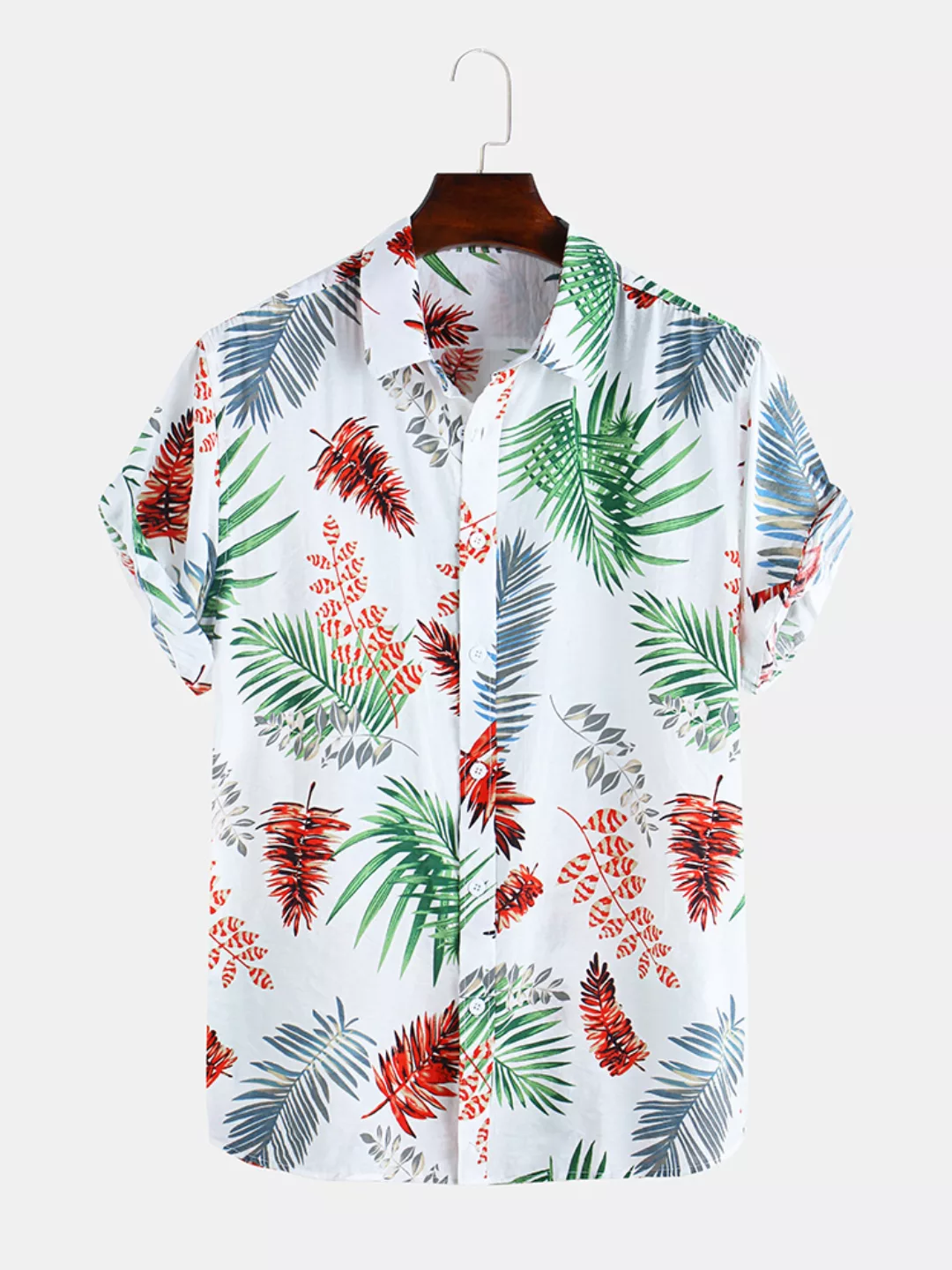 Mens Hawaiian Leaf Printed Brusttasche Kurzarm Casual Shirts günstig online kaufen