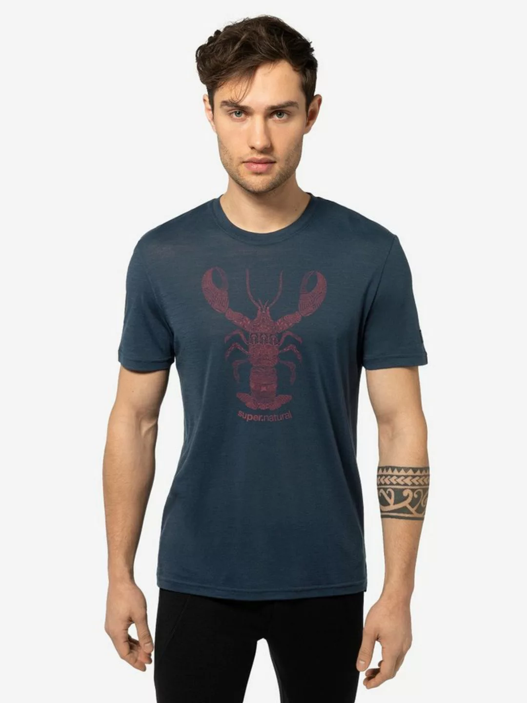 SUPER.NATURAL T-Shirt für Herren, Merino TATTOOED LOBSTER Tier Motiv, Reise günstig online kaufen