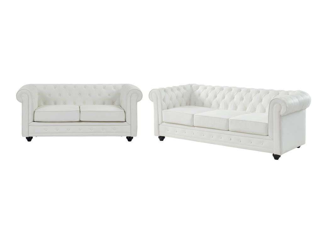Sofas 3-Sitzer & 2-Sitzer - Kunstleder - Weiß - CHESTERFIELD günstig online kaufen