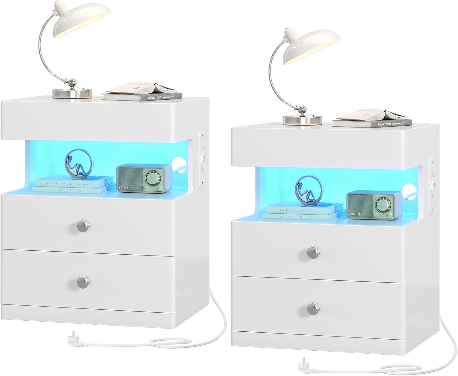 MSMASK Nachttisch mit LED-Beleuchtung und Steckdose, günstig online kaufen
