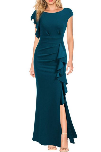 BlauWave A-Linien-Kleid Cocktailkleid Damen Sexy Rüschen Side Split, (1-tlg günstig online kaufen