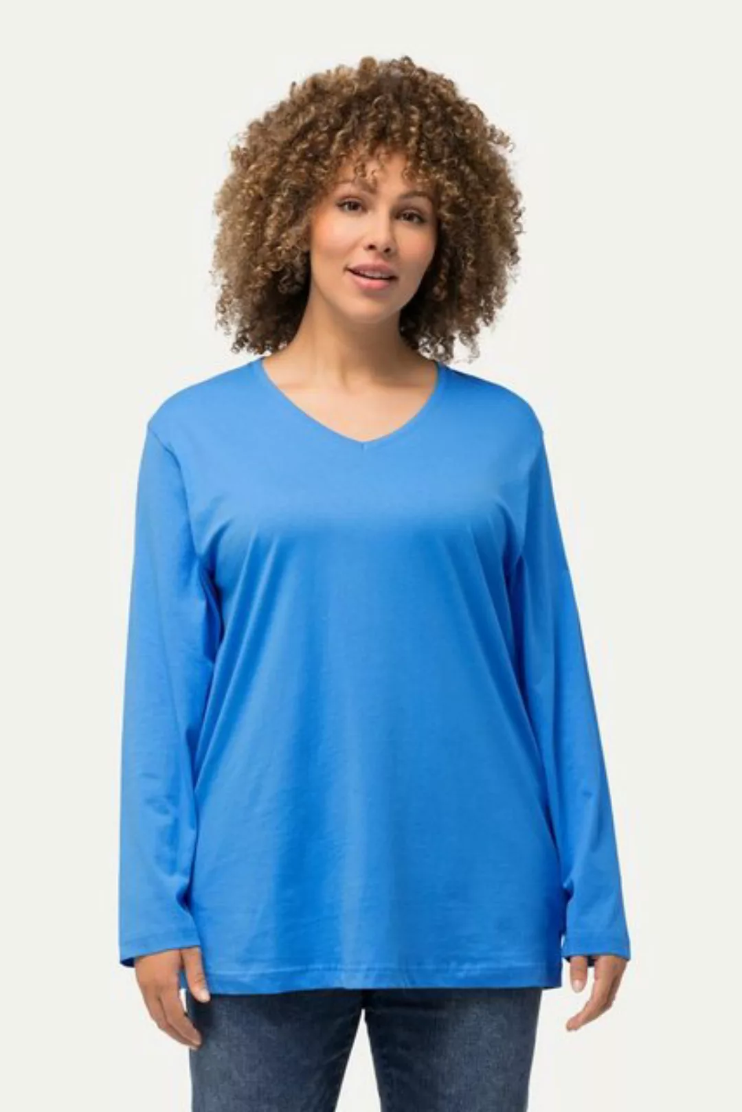 Ulla Popken Rundhalsshirt Shirt V-Ausschnitt Relaxed Langarm günstig online kaufen