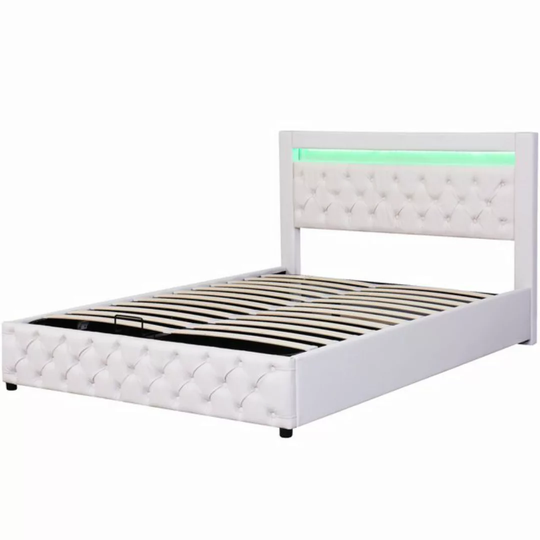 Rutaqian Stauraumbett Polsterbett mit LED-Beleuchtung, Doppelbett 160 x 200 günstig online kaufen