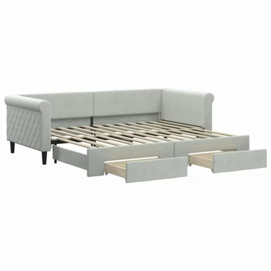 furnicato Bett Tagesbett Ausziehbar mit Schubladen Hellgrau 90x200 cm Samt günstig online kaufen