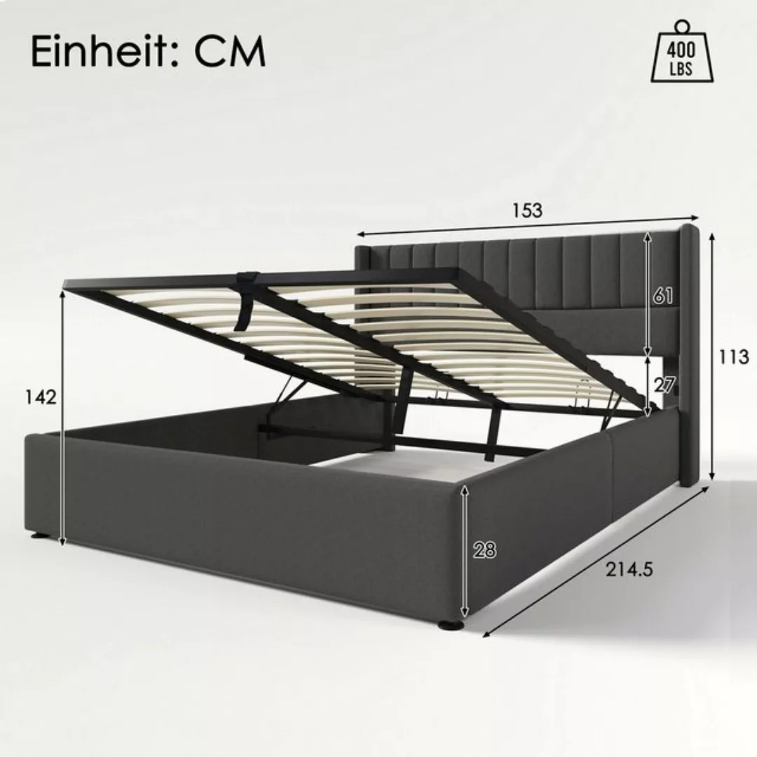 GLIESE Polsterbett Hydraulisch Doppelbett 140x200cm, Lattenrost aus Holz günstig online kaufen