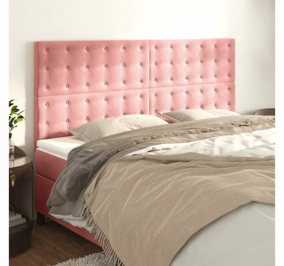 vidaXL Bett, Kopfteile 4 Stk. Rosa 100x5x78/88 cm Samt günstig online kaufen