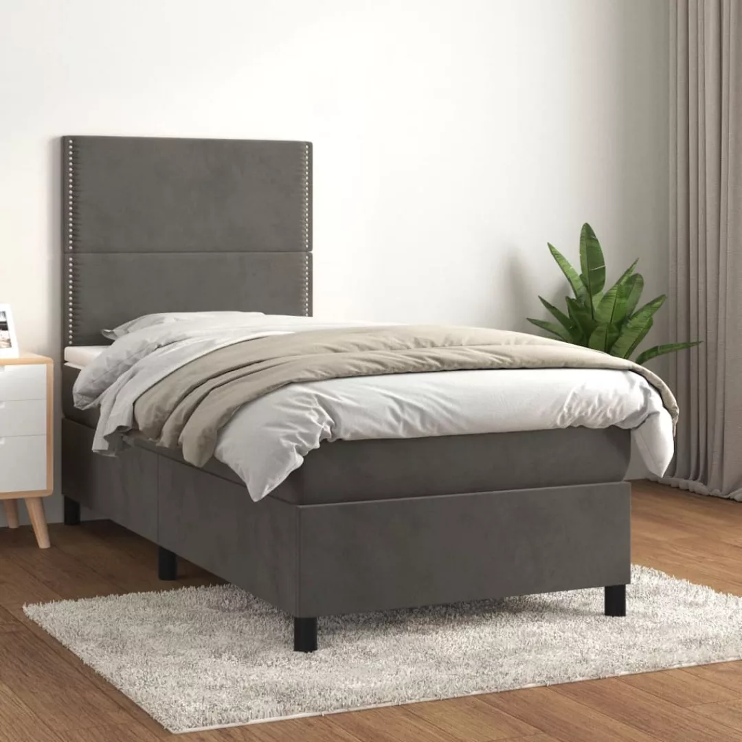 Vidaxl Boxspringbett Mit Matratze Dunkelgrau 100x200 Cm Samt günstig online kaufen