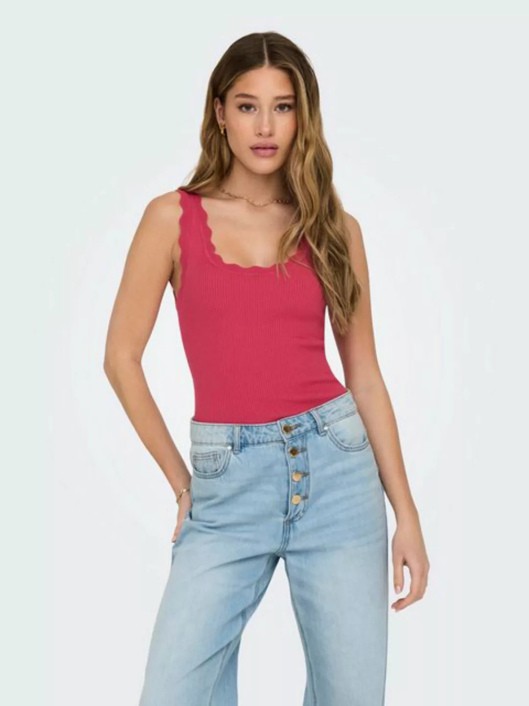 JACQUELINE de YONG Shirttop Gerippter Stricktop mit Muschelsaum 7498 in Rot günstig online kaufen