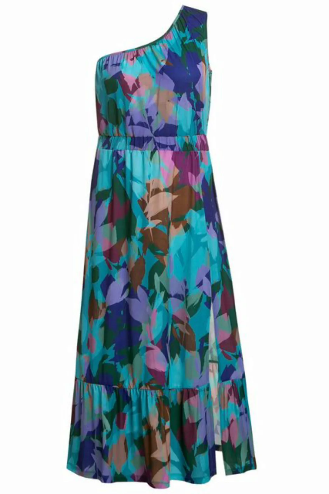 Ulla Popken Sommerkleid Maxikleid One Shoulder Blüten Print Saum Volant günstig online kaufen