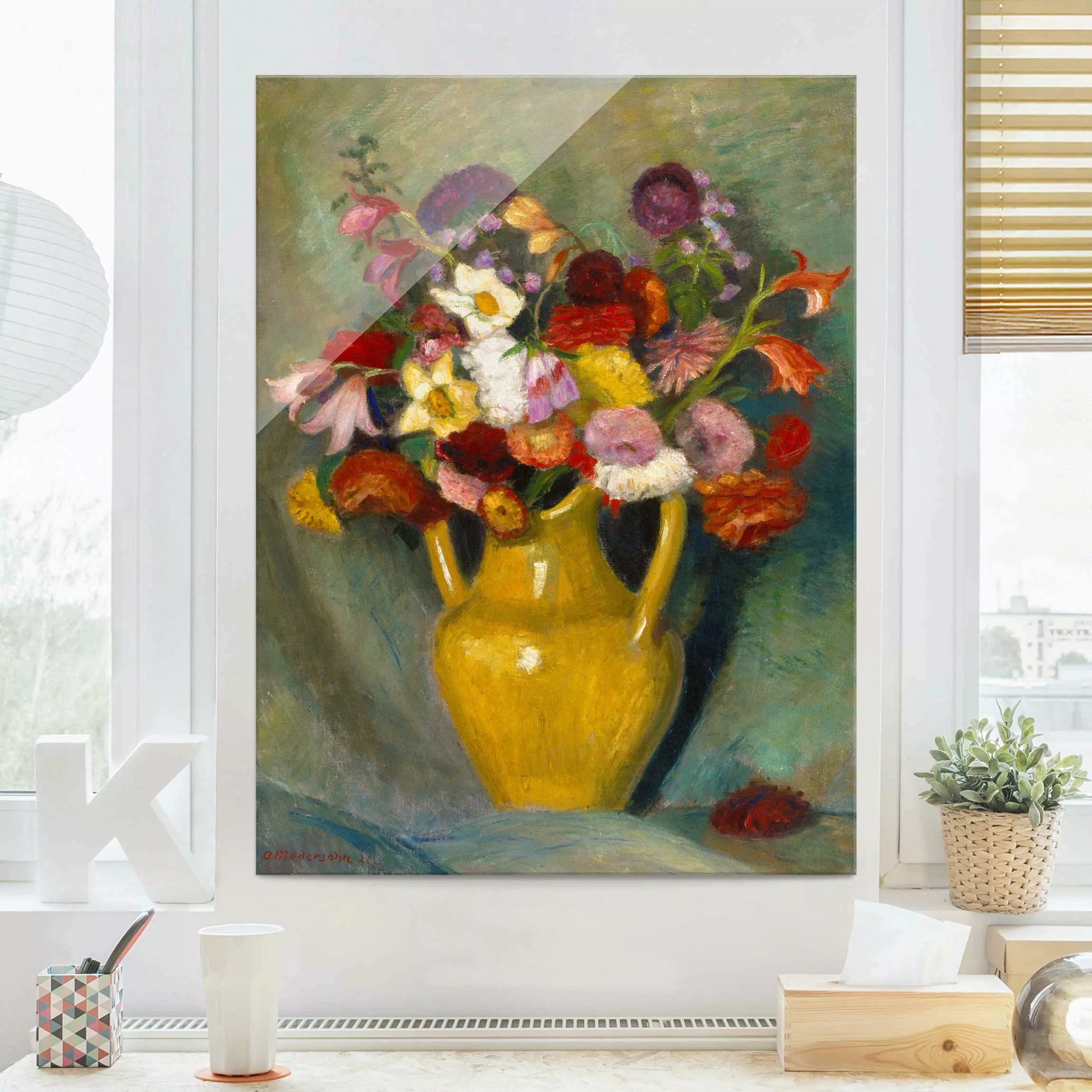 Glasbild Kunstdruck - Hochformat Otto Modersohn - Bunter Blumenstrauß günstig online kaufen