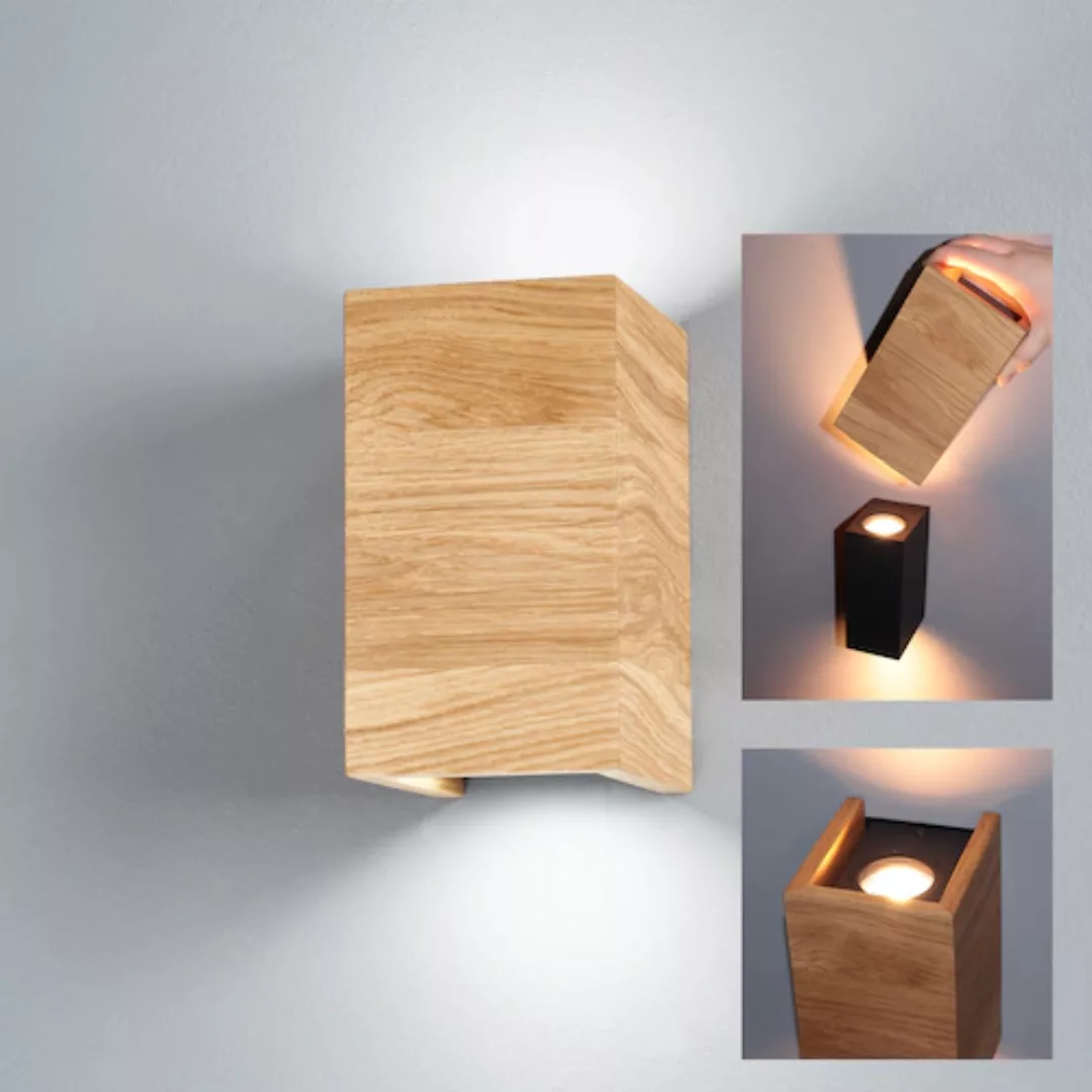 LED-Wandleuchte Shine-Wood eiche 2xGU10 10x18cm günstig online kaufen