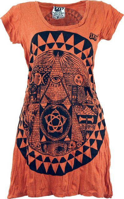 Guru-Shop T-Shirt Sure Long Shirt, Minikleid Mandala - rostorange Festival, günstig online kaufen