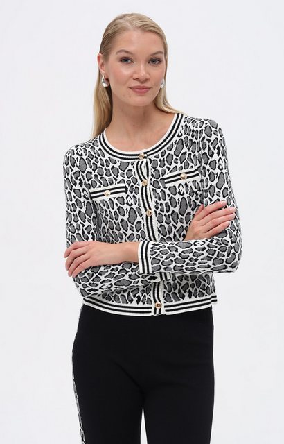 Passioni Strickjacke Elegante Jacke im schwarzen und weißen Leopardenmuster günstig online kaufen