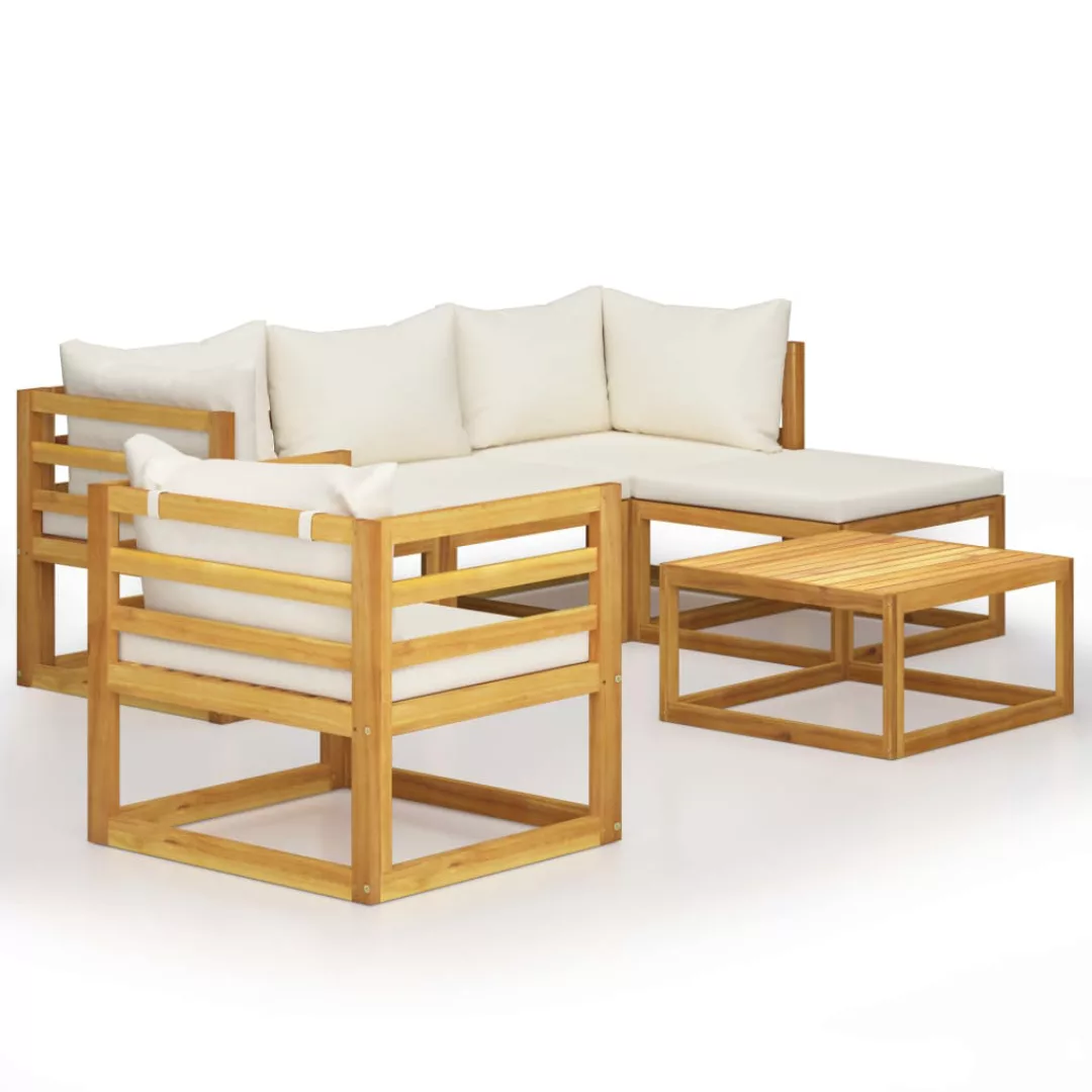 6-tlg. Garten-lounge-set Mit Auflagen Creme Massivholz Akazie günstig online kaufen