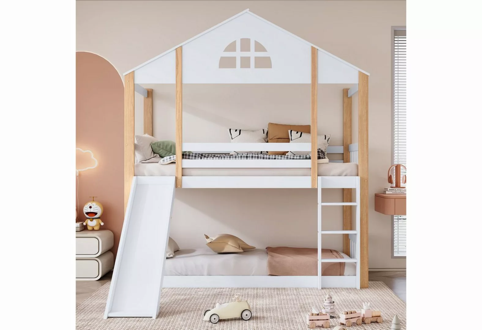 Celya Kinderbett mit Rutsche, 90x200cm,Hausbett mit Zäunen und Fallschutz, günstig online kaufen