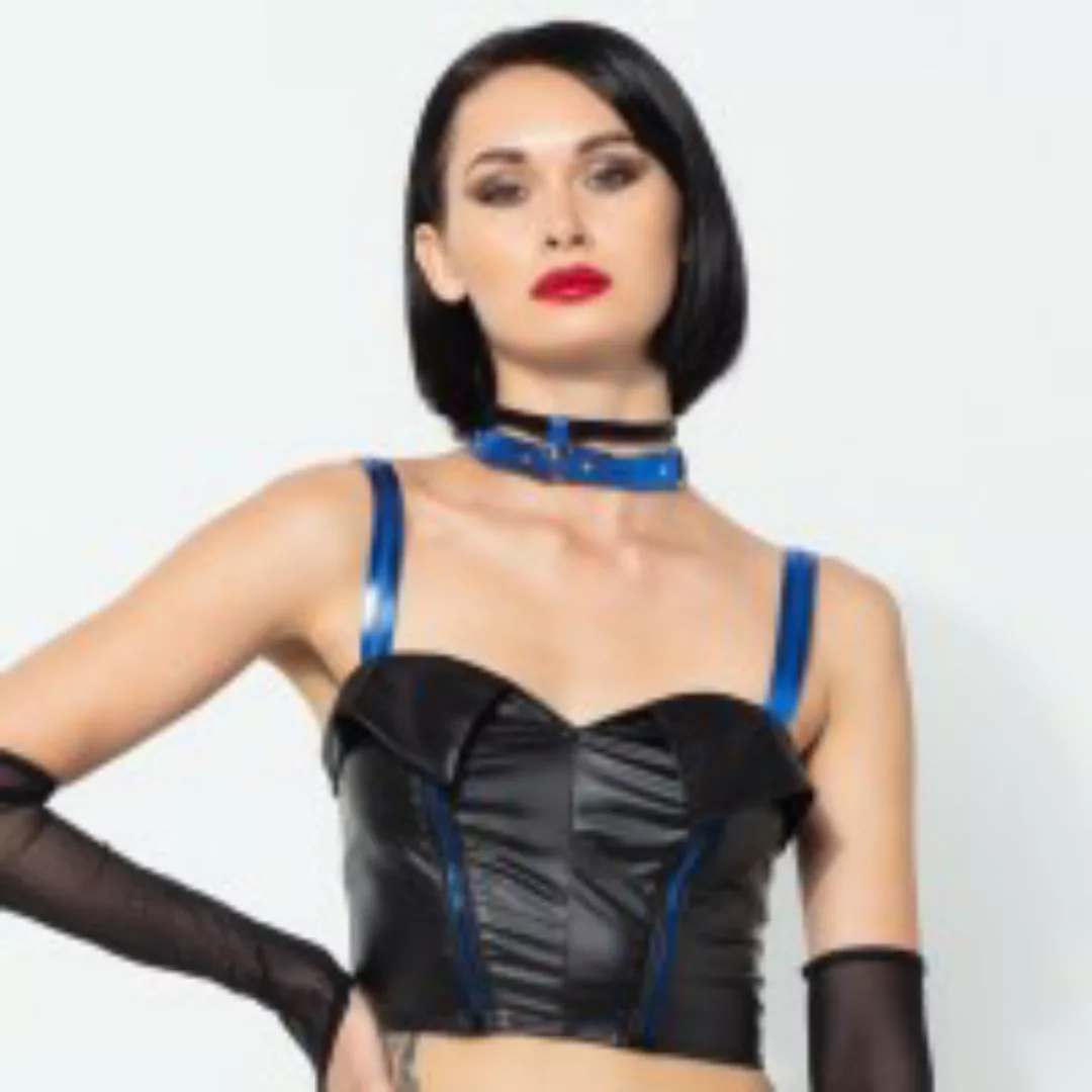 Wetlook-Top mit blauen Akzenten günstig online kaufen