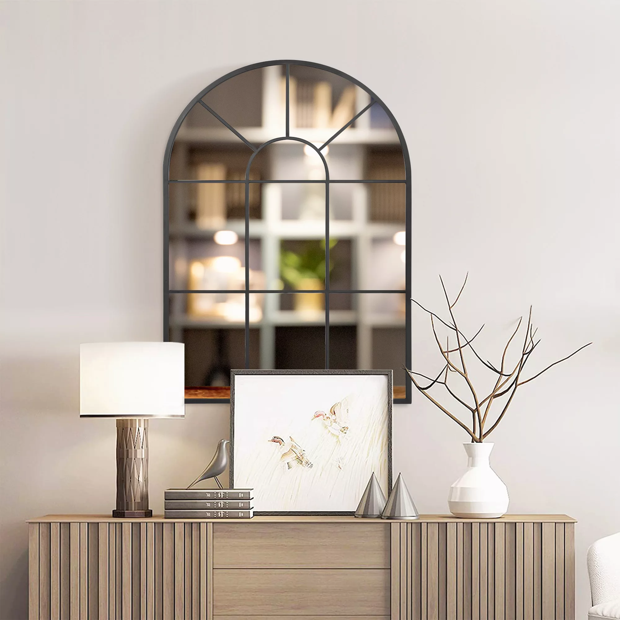 HOMCOM Bogenfenster Wandspiegel 91x60cm mit Metallrahmen aus Glas für Wohnz günstig online kaufen