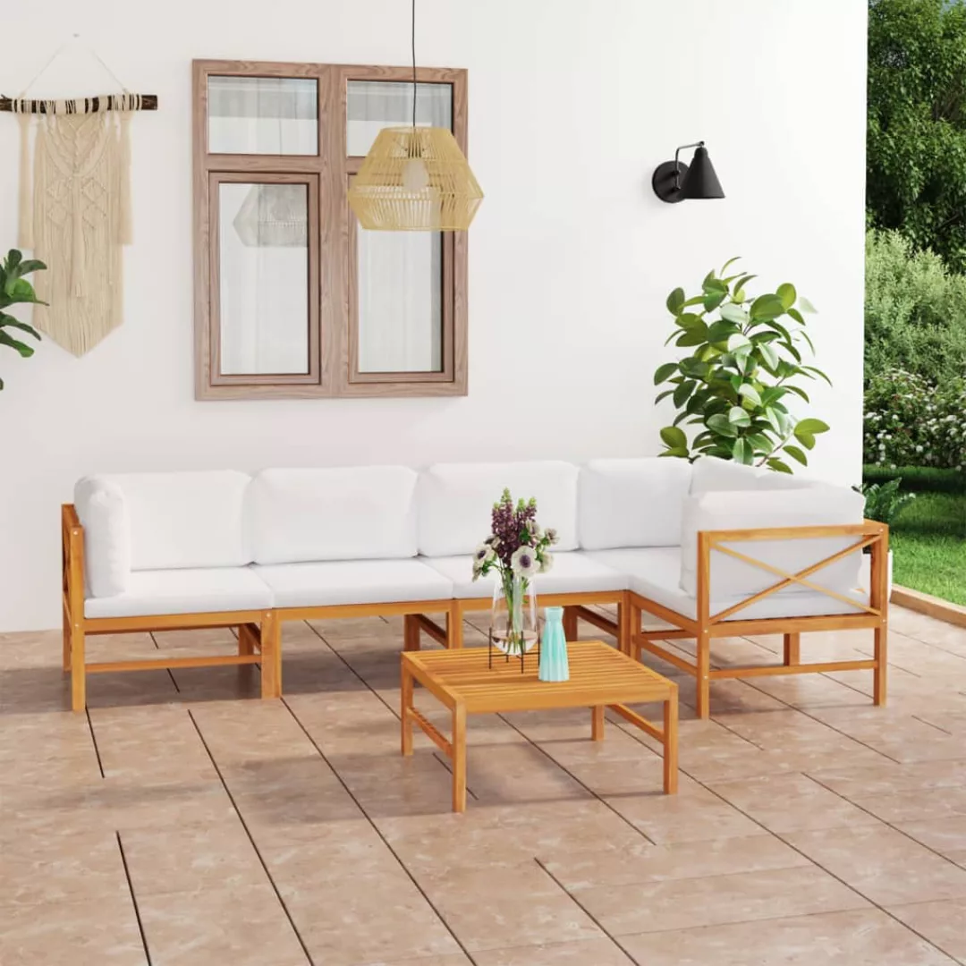 6-tlg. Garten-lounge-set Mit Creme Kissen Massivholz Teak günstig online kaufen