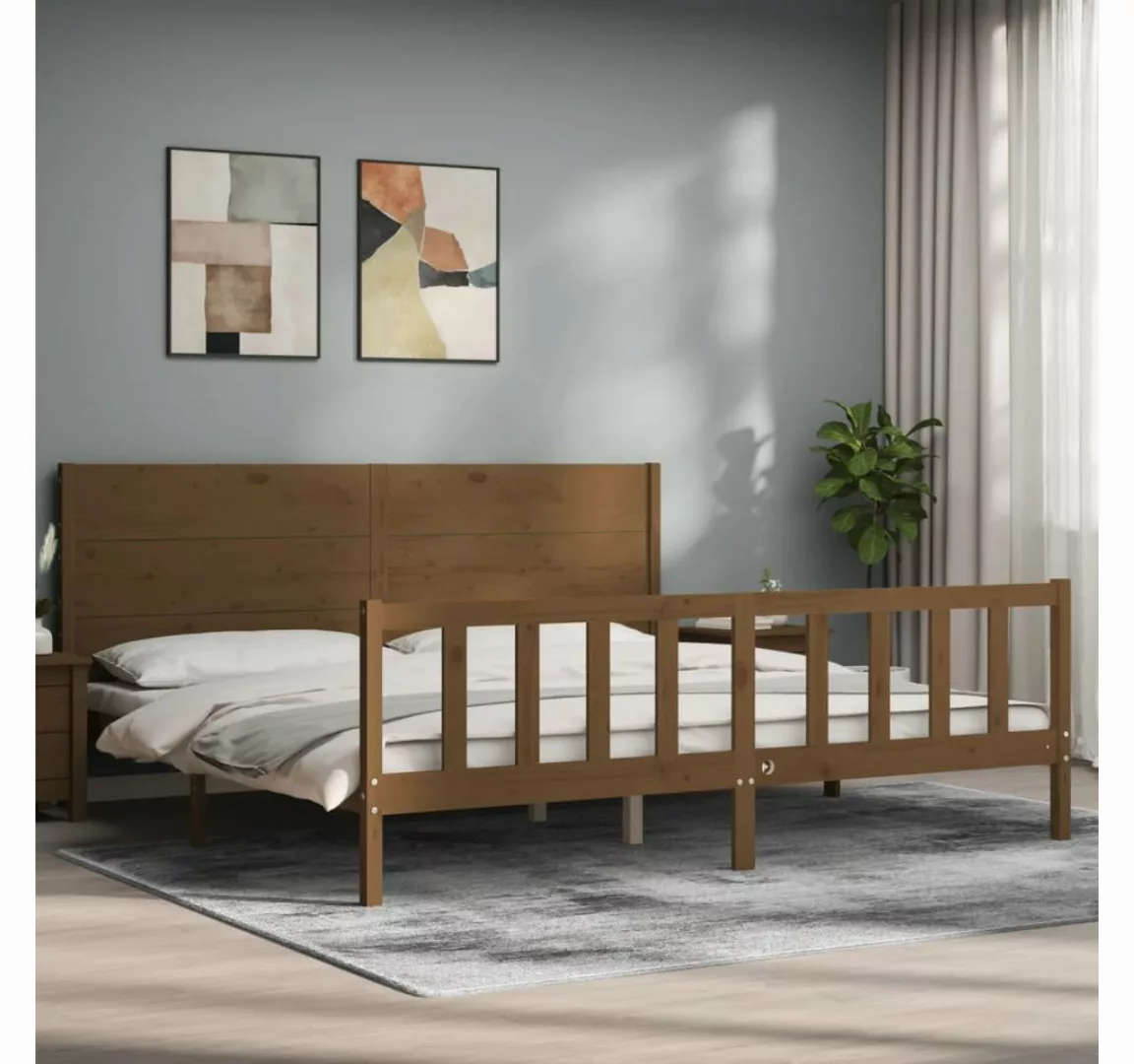 vidaXL Bett Massivholzbett mit Kopfteil Honigbraun 200x200 cm günstig online kaufen