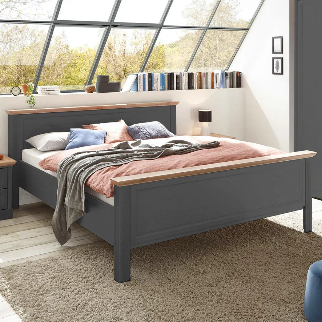 Doppelbett Liegefläche 180x200 cm Graphit mit Eiche JÜLICH-77 günstig online kaufen