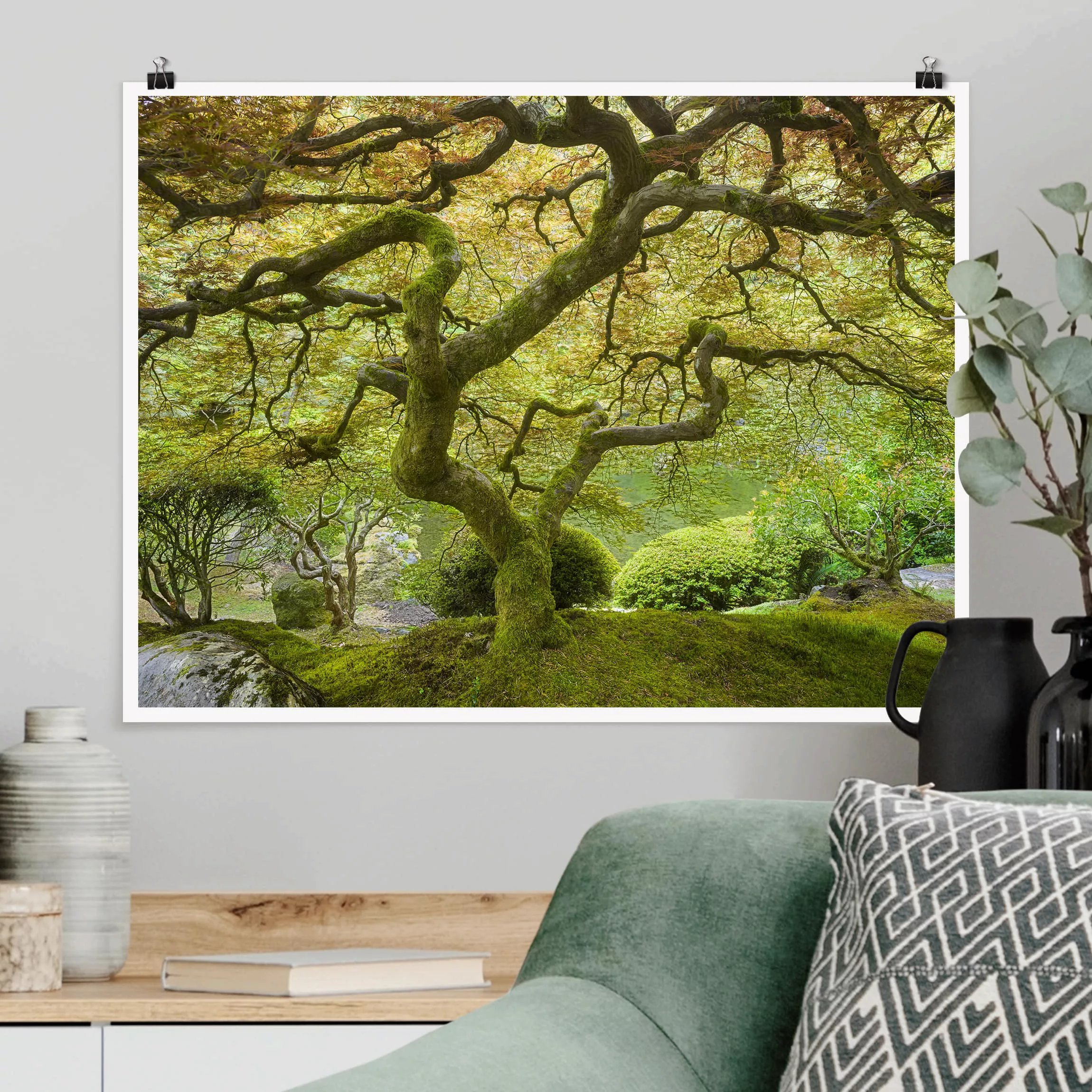 Poster Natur & Landschaft - Querformat Grüner Japanischer Garten günstig online kaufen