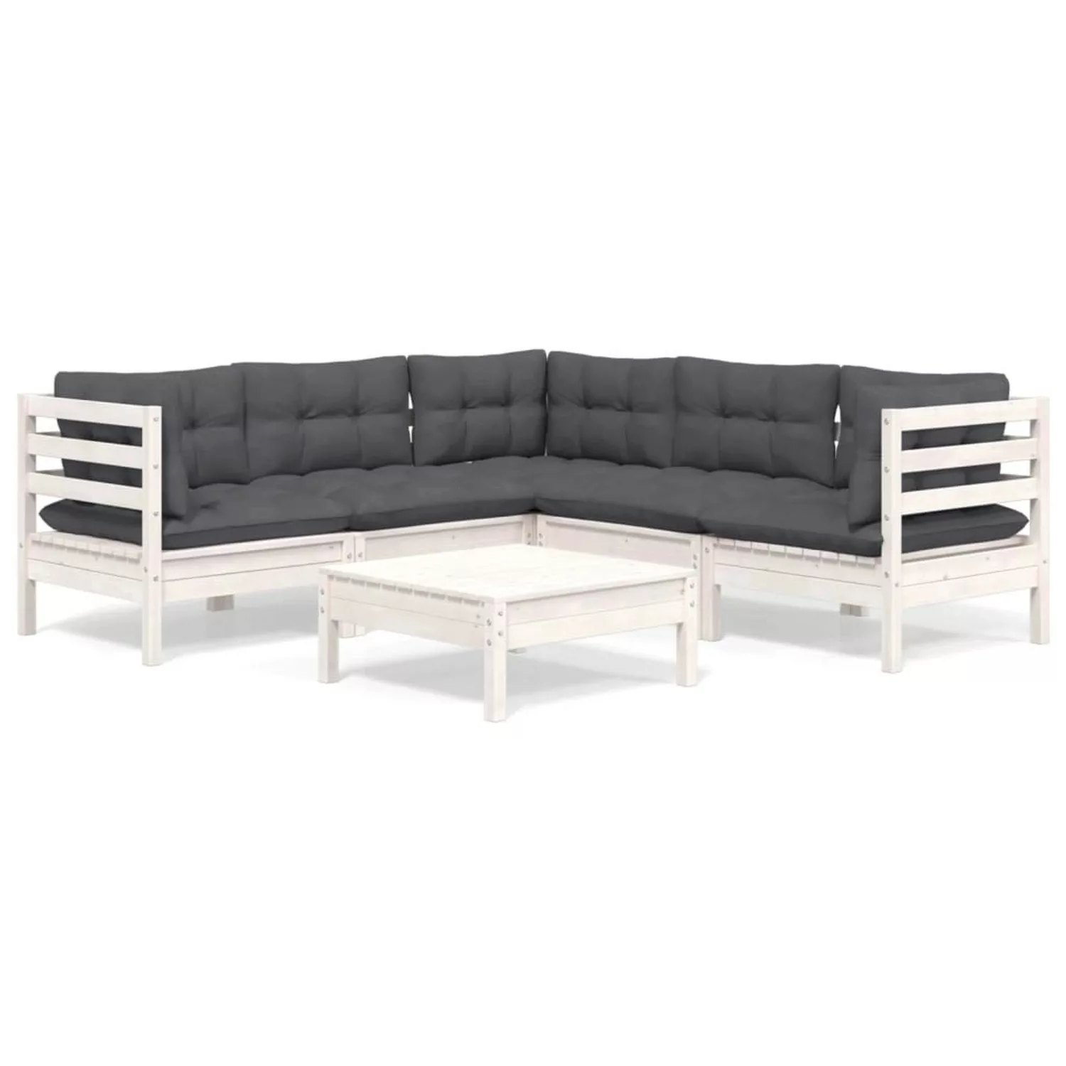 vidaXL 6-tlg Garten-Lounge-Set mit Kissen Weiß Kiefer Massivholz Modell 4 günstig online kaufen