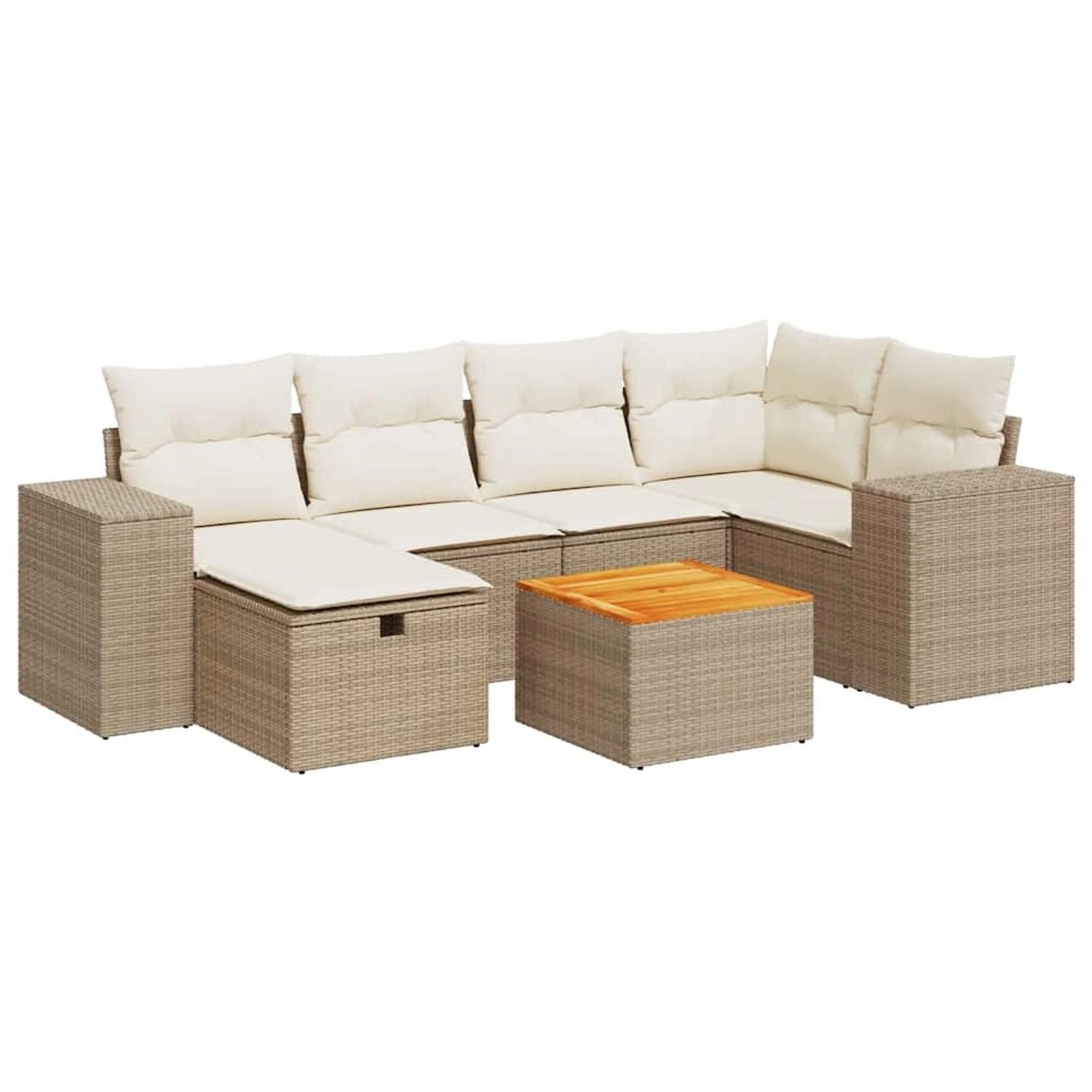 vidaXL 7-Tlg Garten-Sofagarnitur mit Kissen Beige Poly Rattan 3325873 günstig online kaufen
